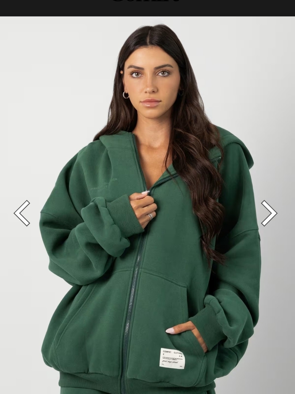COMFORT AFFIRMATION Forest Green Oversized Zip Hoodie